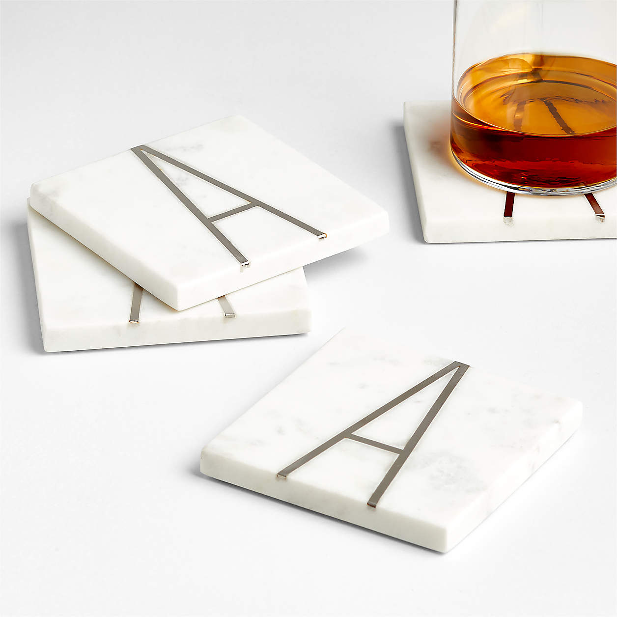 MARBLE A MONOGRAM COASTER S/4