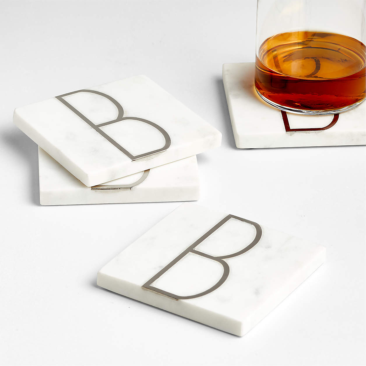 MARBLE B MONOGRAM COASTER S/4