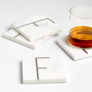 MARBLE F MONOGRAM COASTER S/4