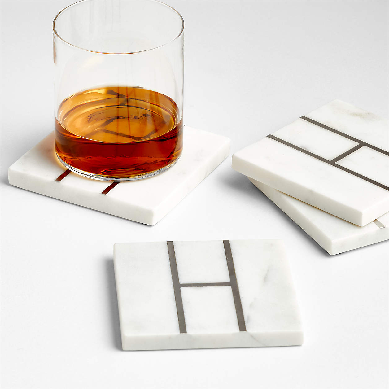 MARBLE H MONOGRAM COASTER S/4