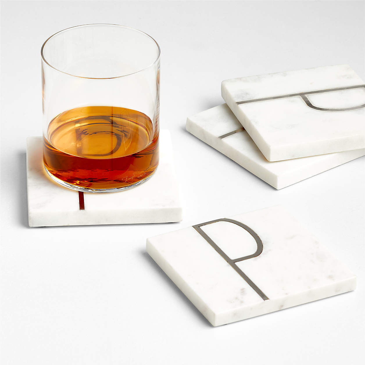 MARBLE P MONOGRAM COASTER S/4