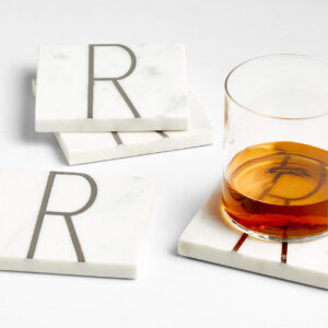 MARBLE R MONOGRAM COASTER S/4