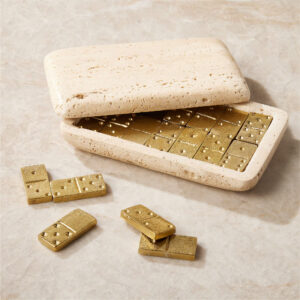 TRAVERTINE BRASS DOMINO SET
