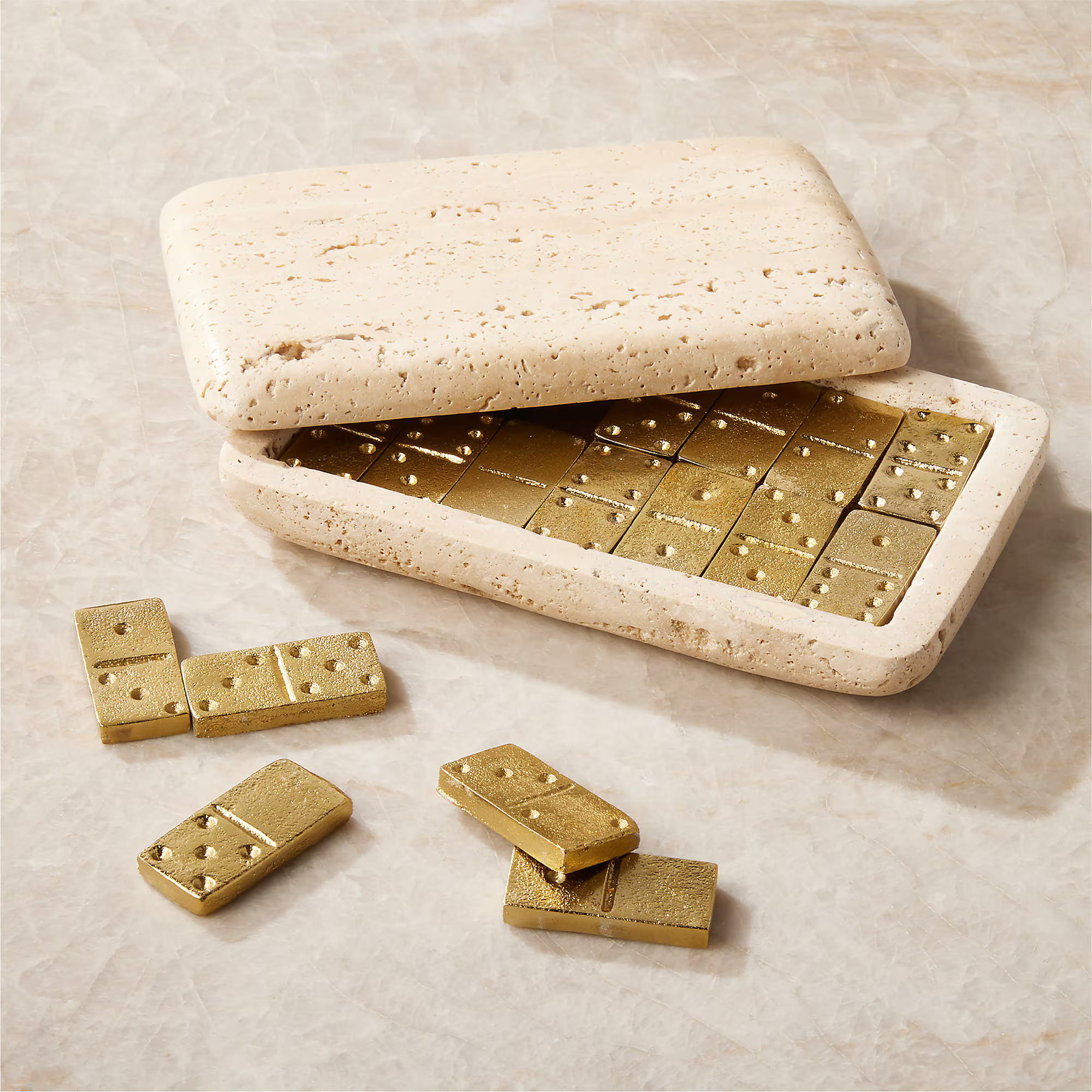 TRAVERTINE BRASS DOMINO SET